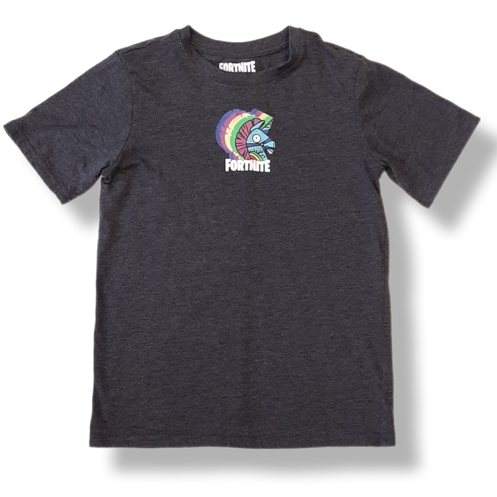 Fortnite Boys Large 12 14 Crew Neck Tshirt Graphic Logo Grey Short Sleeve